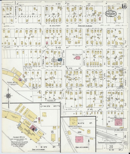 Sanborn Fire Insurance Map from Fremont, Dodge County, Nebraska (1920), Sheet #0016 - Historic Sanborn Fire Insurance Map Print, vintage old map wall art, antique decor, genealogy gift, Nebraska Nebraska map