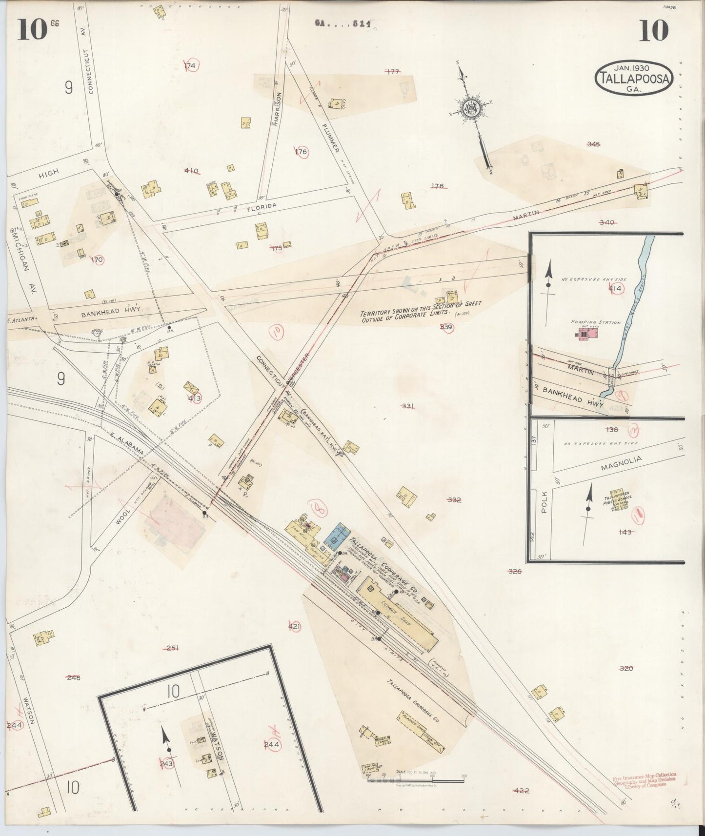 Sanborn Fire Insurance Map from Tallapoosa, Haralson County, Georgia (1939), Sheet #0010 - Complete Map Set gallery image, historic Sanborn map, vintage wall art, Georgia Georgia