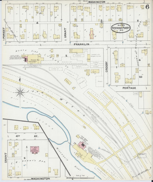 Sanborn Fire Insurance Map from Stevens Point, Portage County, Wisconsin (1891), Sheet #0006 - Historic Sanborn Fire Insurance Map Print, vintage old map wall art, antique decor, genealogy gift, Wisconsin Wisconsin map