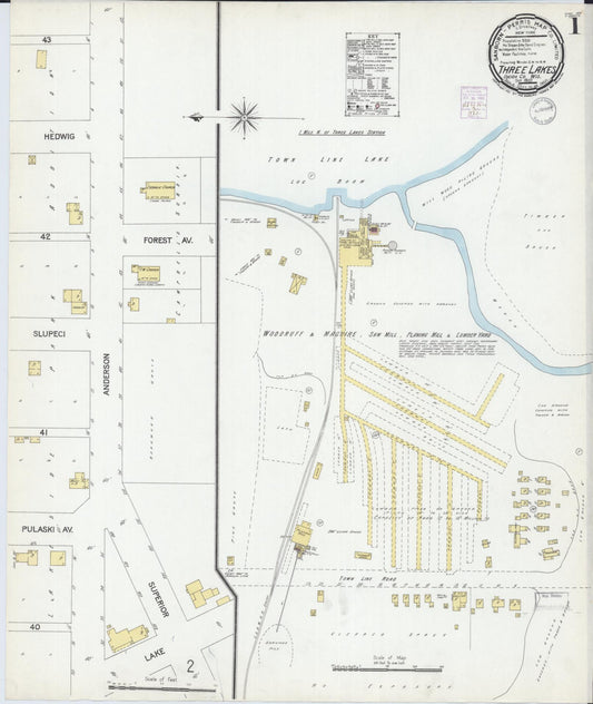 Sanborn Fire Insurance Map from Three Lakes, Oneida County, Wisconsin (1901), Sheet #0001 - Historic Sanborn Fire Insurance Map Print, vintage old map wall art, antique decor, genealogy gift, Wisconsin Wisconsin map