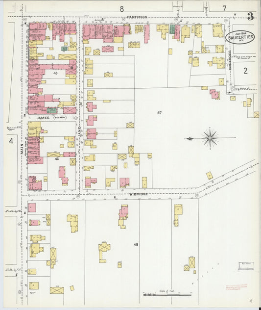 Sanborn Fire Insurance Map from Saugerties, Ulster County, New York (1904), Sheet #0003 - Historic Sanborn Fire Insurance Map Print, vintage old map wall art, antique decor, genealogy gift, New York New York map