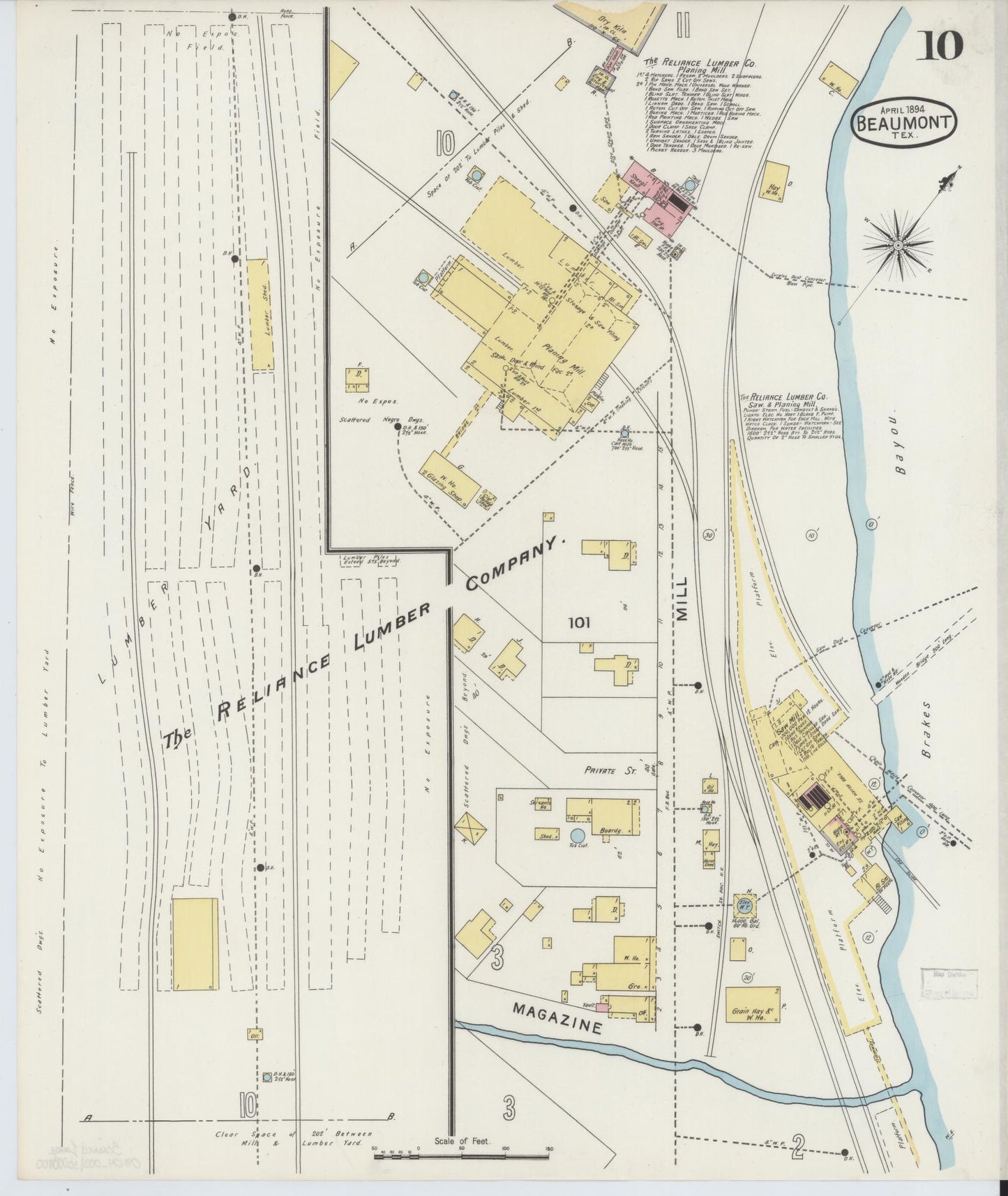 Sanborn Fire Insurance Map from Beaumont, Jefferson County, Texas (1894), Sheet #0010 - Complete Map Set gallery image, historic Sanborn map, vintage wall art, Texas Texas
