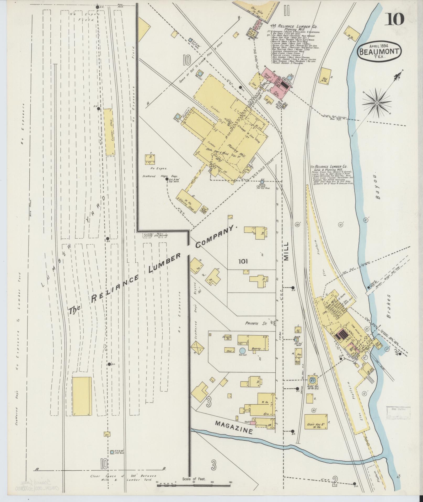 Sanborn Fire Insurance Map from Beaumont, Jefferson County, Texas (1894), Sheet #0010 - Complete Map Set gallery image, historic Sanborn map, vintage wall art, Texas Texas