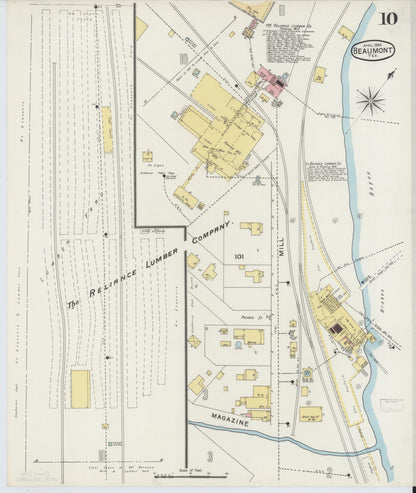 Sanborn Fire Insurance Map from Beaumont, Jefferson County, Texas (1894), Sheet #0010 - Complete Map Set gallery image, historic Sanborn map, vintage wall art, Texas Texas