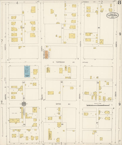 Sanborn Fire Insurance Map from Toppenish, Yakima County, Washington (1915), Sheet #0008 - Complete Map Set gallery image, historic Sanborn map, vintage wall art, Washington Washington