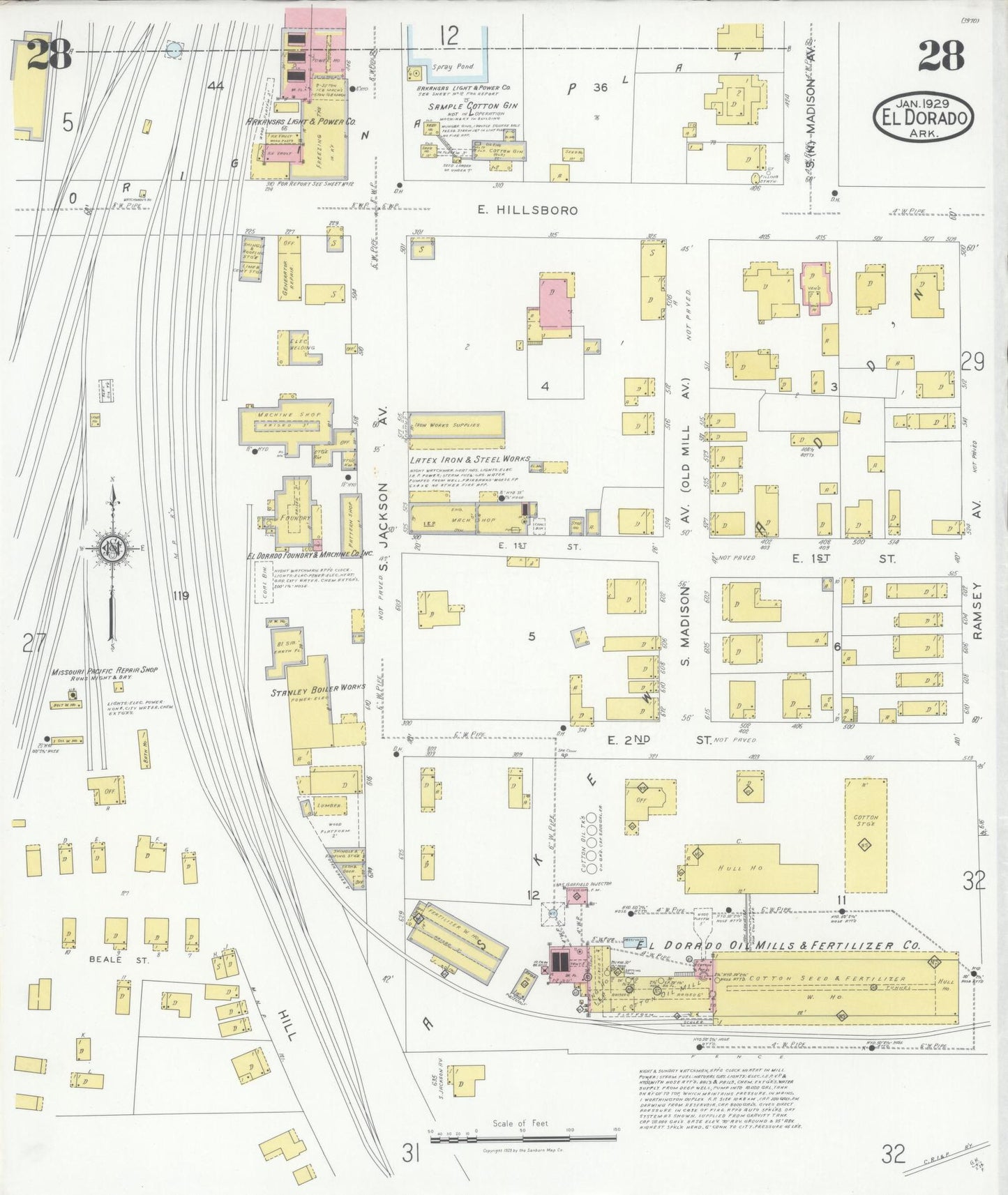 Sanborn Fire Insurance Map from El Dorado, Union County, Arkansas (1929), Sheet #0028 - Complete Map Set gallery image, historic Sanborn map, vintage wall art, Arkansas Arkansas