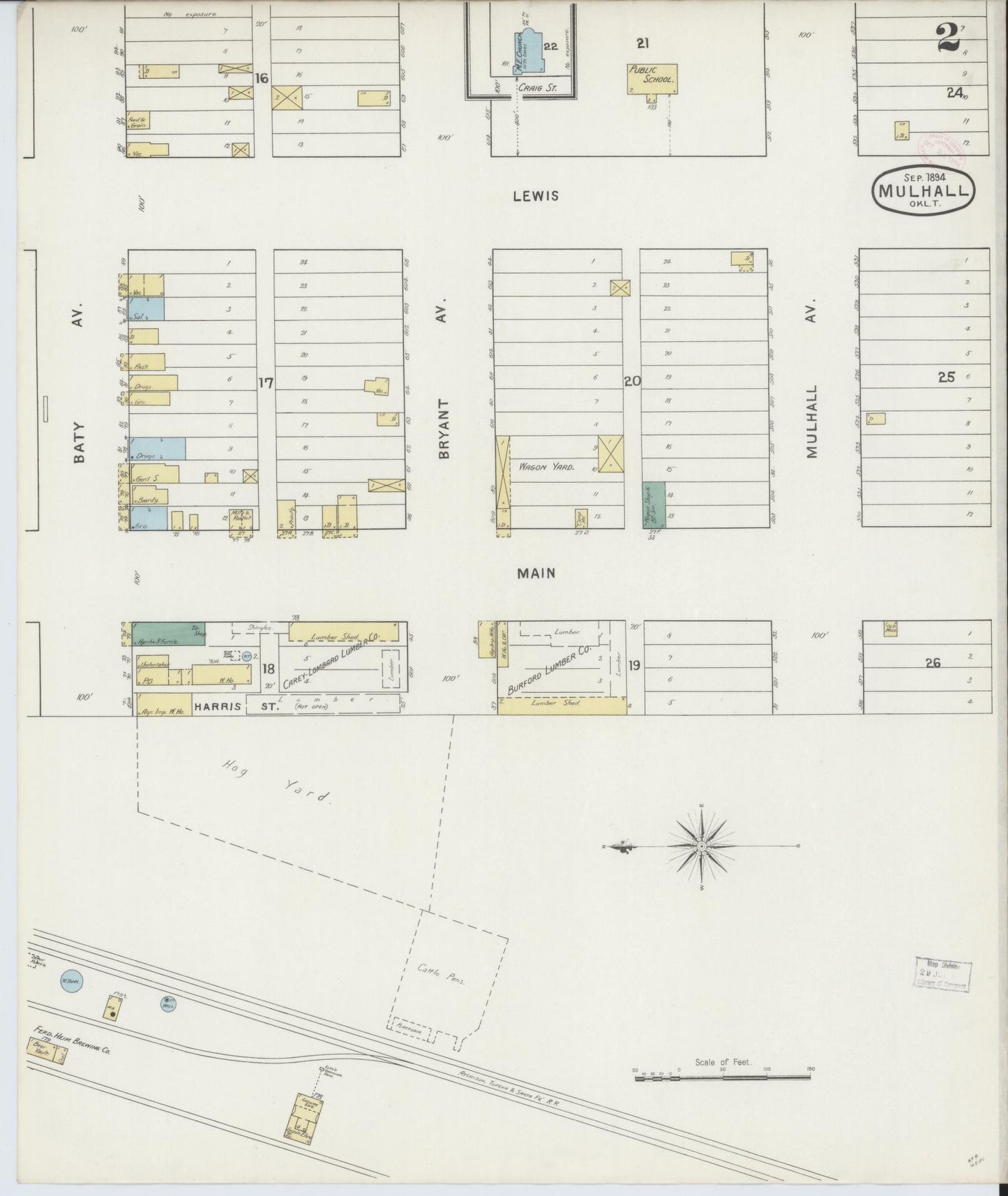 Sanborn Fire Insurance Map from Mulhall, Logan County, Oklahoma (1894), Sheet #0002 - Historic Sanborn Fire Insurance Map Print, vintage old map wall art, antique decor, genealogy gift, Oklahoma Oklahoma map