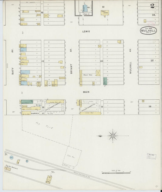 Sanborn Fire Insurance Map from Mulhall, Logan County, Oklahoma (1894), Sheet #0002 - Historic Sanborn Fire Insurance Map Print, vintage old map wall art, antique decor, genealogy gift, Oklahoma Oklahoma map