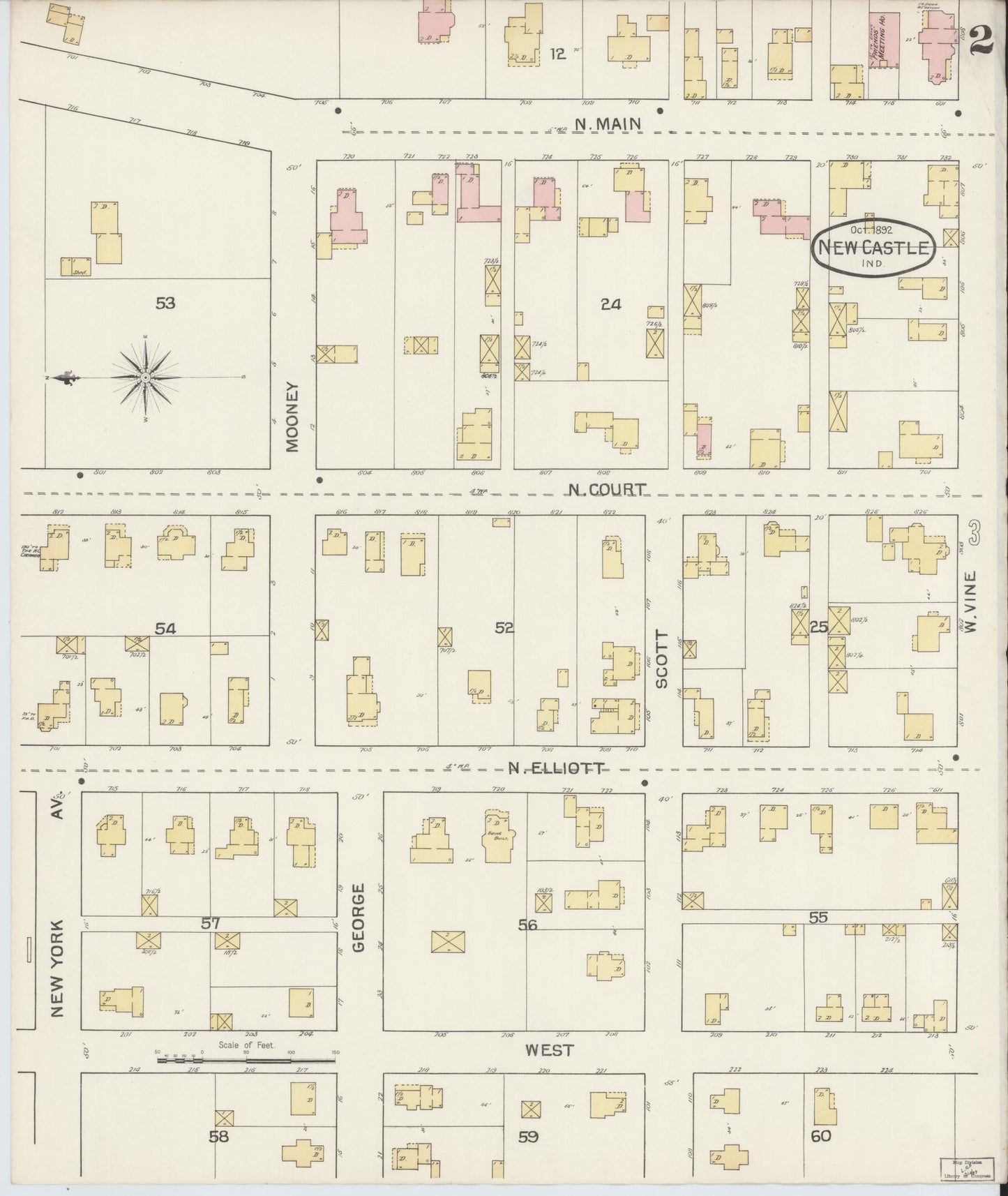 Sanborn Fire Insurance Map from New Castle, Henry County, Indiana (1892), Sheet #0002 - Complete Map Set gallery image, historic Sanborn map, vintage wall art, Indiana Indiana