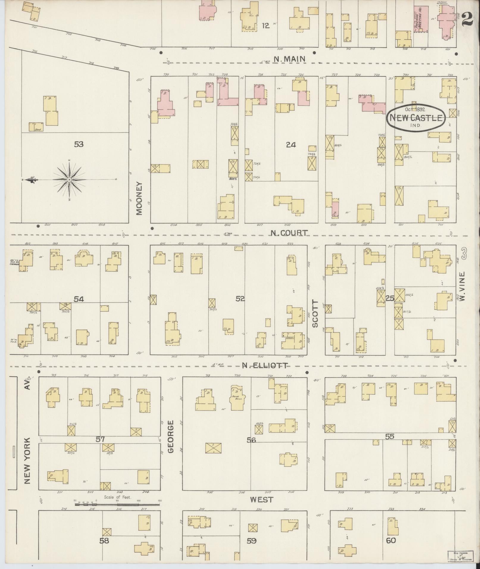 Sanborn Fire Insurance Map from New Castle, Henry County, Indiana (1892), Sheet #0002 - Complete Map Set gallery image, historic Sanborn map, vintage wall art, Indiana Indiana