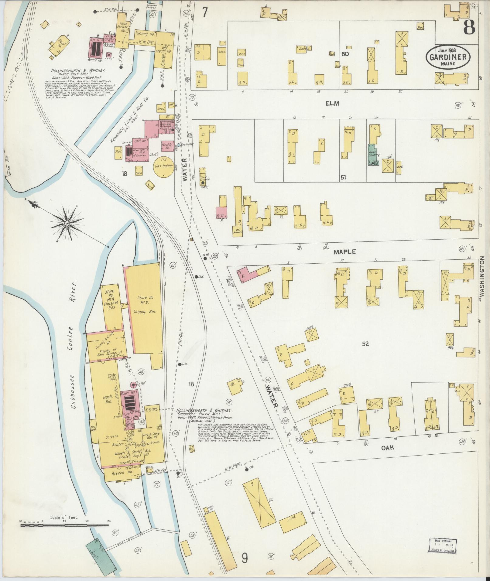 Sanborn Fire Insurance Map from Gardiner, Kennebec County, Maine (1903), Sheet #0008 - Complete Map Set gallery image, historic Sanborn map, vintage wall art, Maine Maine