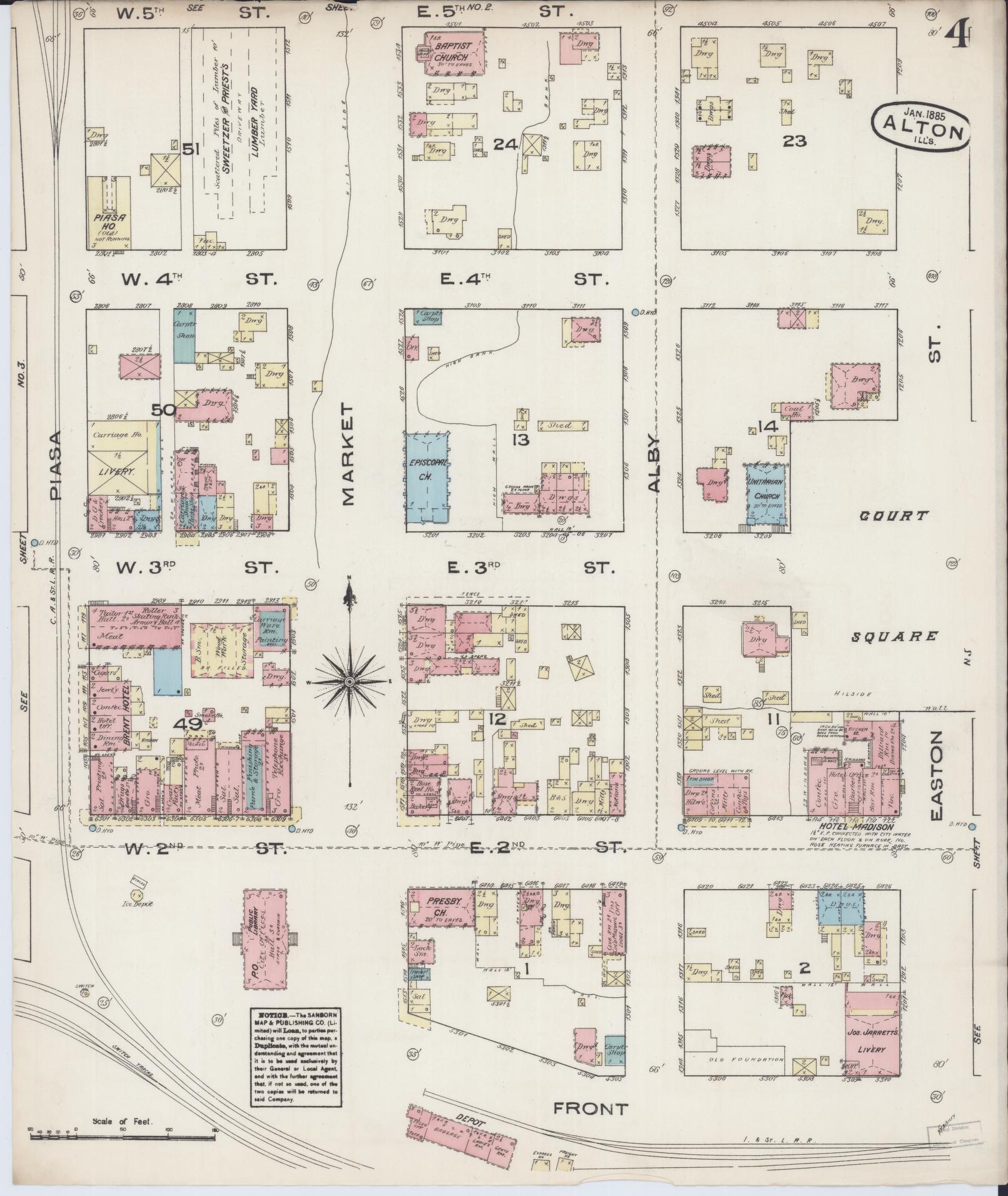 Sanborn Fire Insurance Map from Alton, Madison County, Illinois (1885), Sheet #0004 - Complete Map Set gallery image, historic Sanborn map, vintage wall art, Illinois Illinois