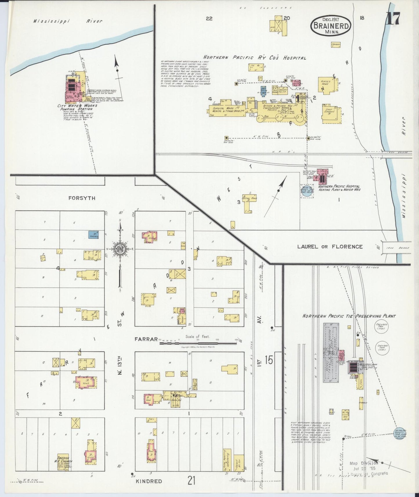 Sanborn Fire Insurance Map from Brainerd, Crow Wing County, Minnesota (1917), Sheet #0017 - Historic Sanborn Fire Insurance Map Print, vintage old map wall art, antique decor, genealogy gift, Minnesota Minnesota map