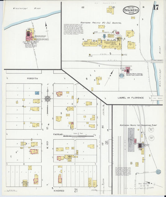 Sanborn Fire Insurance Map from Brainerd, Crow Wing County, Minnesota (1917), Sheet #0017 - Historic Sanborn Fire Insurance Map Print, vintage old map wall art, antique decor, genealogy gift, Minnesota Minnesota map