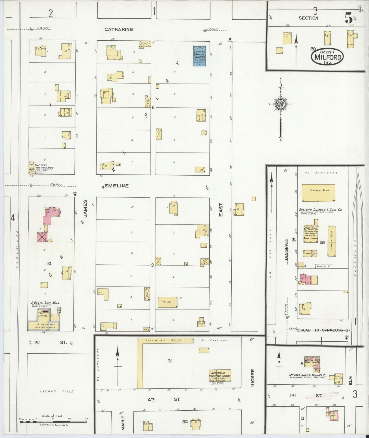 Sanborn Fire Insurance Map from Milford, Kosciusko County, Indiana (1917), Sheet #0005 - Complete Map Set gallery image, historic Sanborn map, vintage wall art, Indiana Indiana