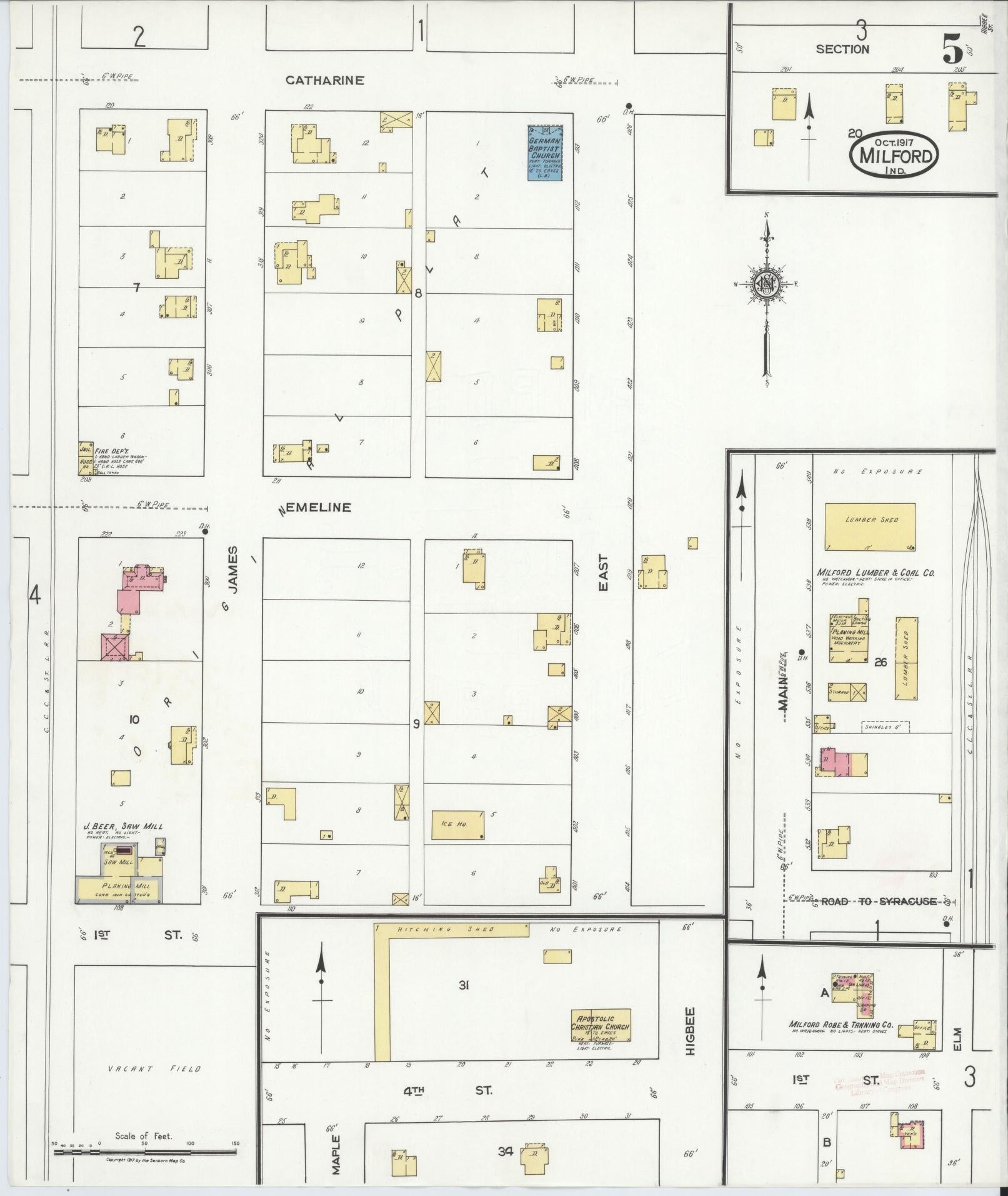 Sanborn Fire Insurance Map from Milford, Kosciusko County, Indiana (1917), Sheet #0005 - Complete Map Set gallery image, historic Sanborn map, vintage wall art, Indiana Indiana
