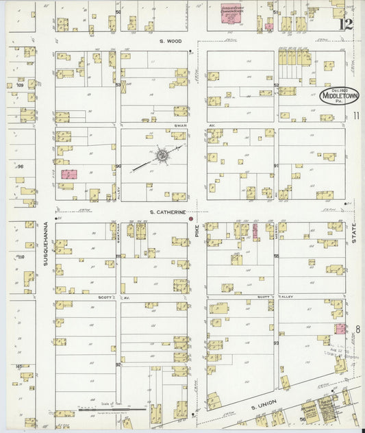 Sanborn Fire Insurance Map from Middletown, Dauphin County, Pennsylvania (1920), Sheet #0012 - Historic Sanborn Fire Insurance Map Print, vintage old map wall art, antique decor, genealogy gift, Pennsylvania Pennsylvania map
