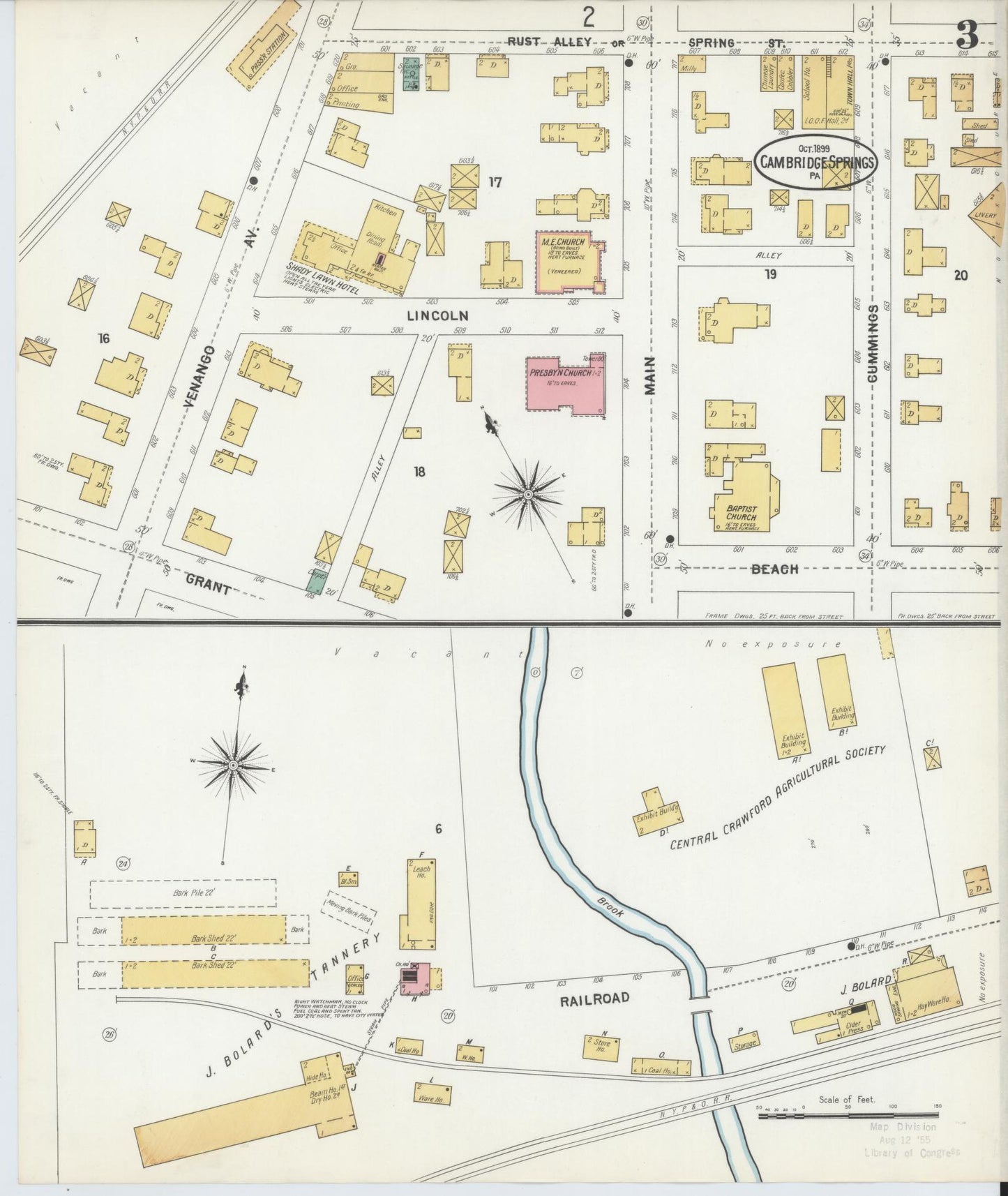 Sanborn Fire Insurance Map from Cambridge Springs, Crawford County, Pennsylvania (1899), Sheet #0003 - Historic Sanborn Fire Insurance Map Print, vintage old map wall art, antique decor, genealogy gift, Pennsylvania Pennsylvania map
