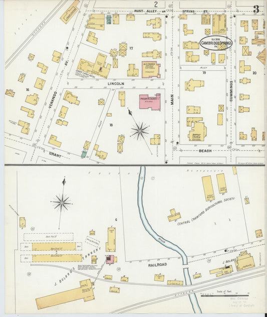 Sanborn Fire Insurance Map from Cambridge Springs, Crawford County, Pennsylvania (1899), Sheet #0003 - Historic Sanborn Fire Insurance Map Print, vintage old map wall art, antique decor, genealogy gift, Pennsylvania Pennsylvania map