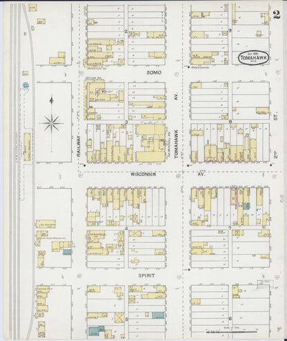 Sanborn Fire Insurance Map from Tomahawk, Lincoln County, Wisconsin (1892), Sheet #0002 - Historic Sanborn Fire Insurance Map Print, vintage old map wall art, antique decor, genealogy gift, Wisconsin Wisconsin map