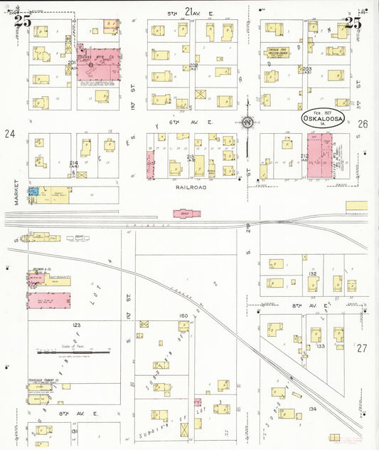 Sanborn Fire Insurance Map from Oskaloosa, Mahaska County, Iowa (1927), Sheet #0025 - Historic Sanborn Fire Insurance Map Print, vintage old map wall art
