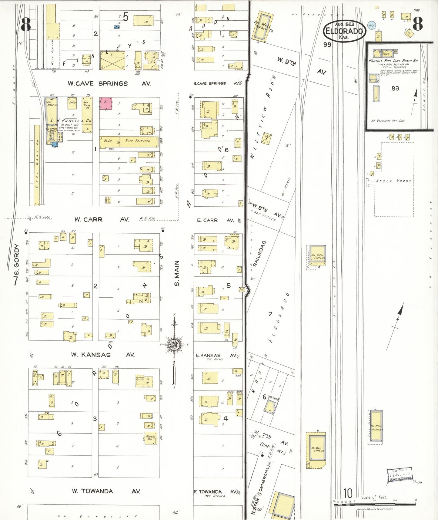 Sanborn Fire Insurance Map from El Dorado, Butler County, Kansas (1923), Sheet #0008 - Complete Map Set gallery image, historic Sanborn map, vintage wall art, Kansas Kansas