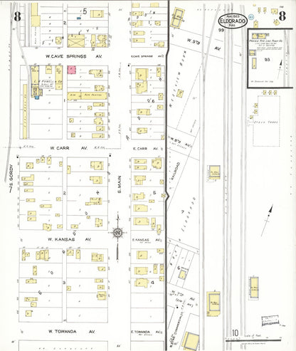 Sanborn Fire Insurance Map from El Dorado, Butler County, Kansas (1923), Sheet #0008 - Complete Map Set gallery image, historic Sanborn map, vintage wall art, Kansas Kansas