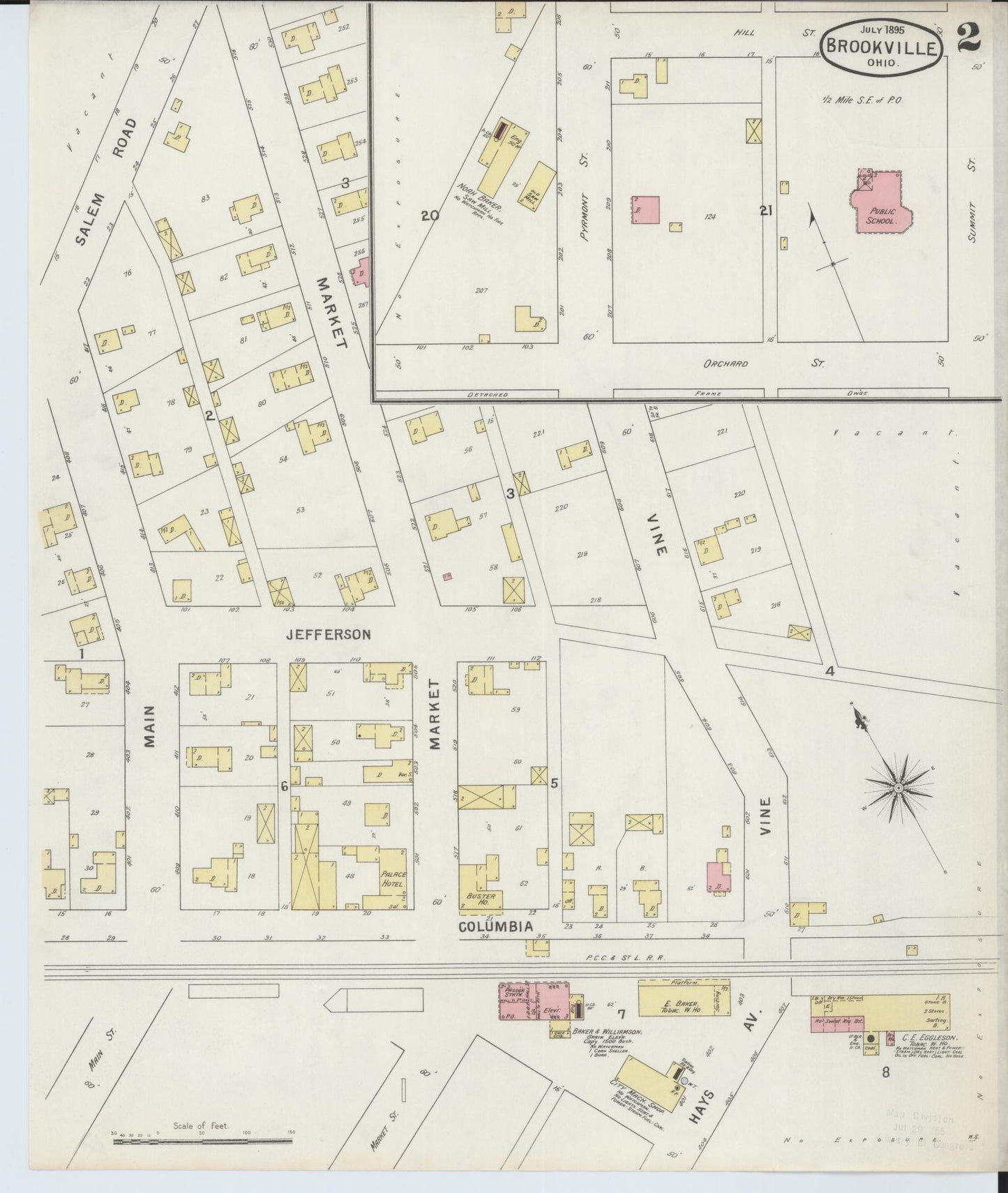Sanborn Fire Insurance Map from Brookville, Montgomery County, Ohio (1895), Sheet #0002 - Historic Sanborn Fire Insurance Map Print, vintage old map wall art, antique decor, genealogy gift, Ohio Ohio map