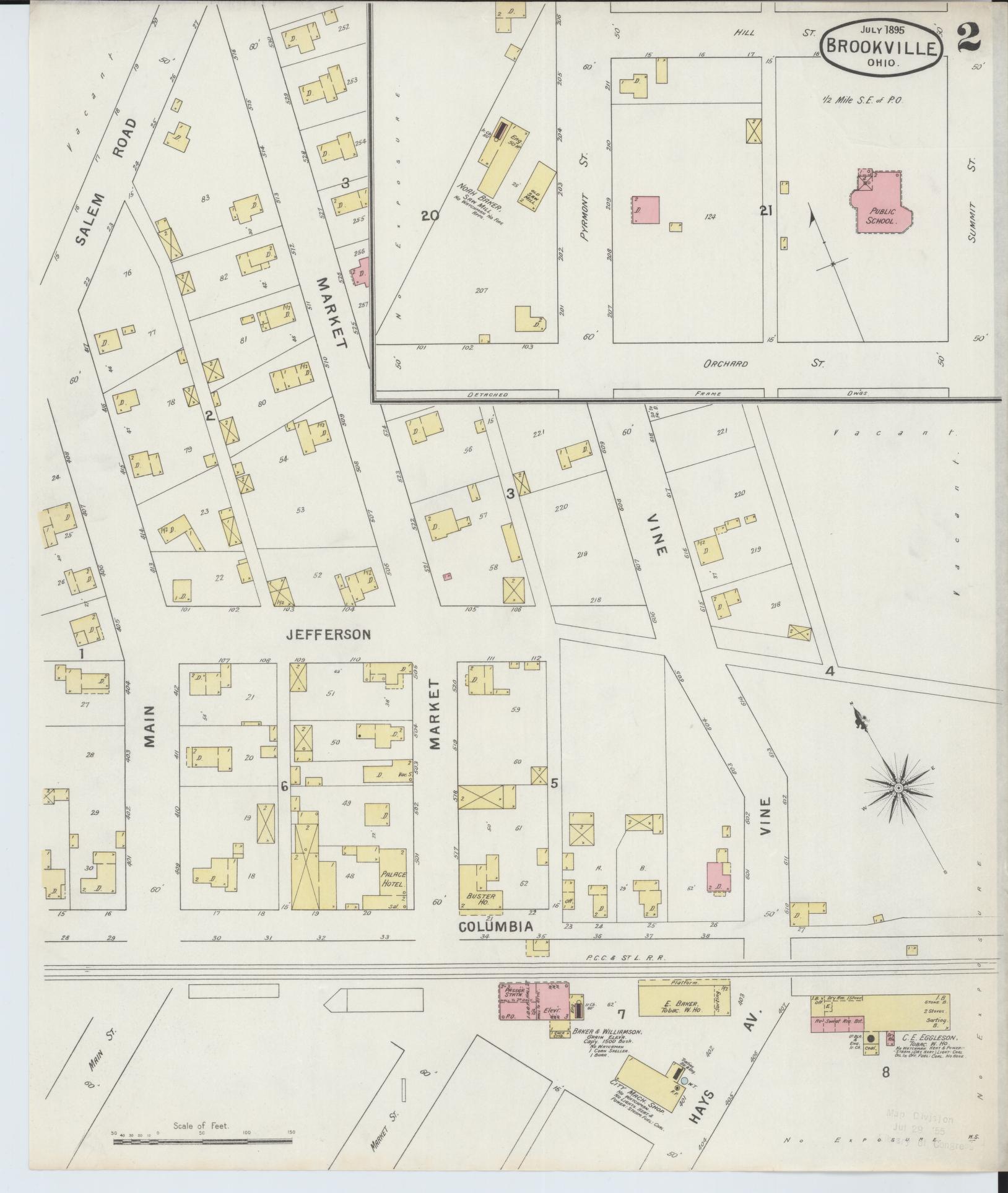 Sanborn Fire Insurance Map from Brookville, Montgomery County, Ohio (1895), Sheet #0002 - Historic Sanborn Fire Insurance Map Print, vintage old map wall art, antique decor, genealogy gift, Ohio Ohio map