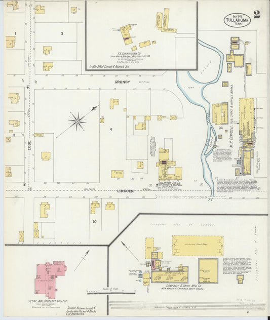 Sanborn Fire Insurance Map from Tullahoma, Coffee County, Tennessee (1902), Sheet #0002 - Historic Sanborn Fire Insurance Map Print, vintage old map wall art, antique decor, genealogy gift, Tennessee Tennessee map