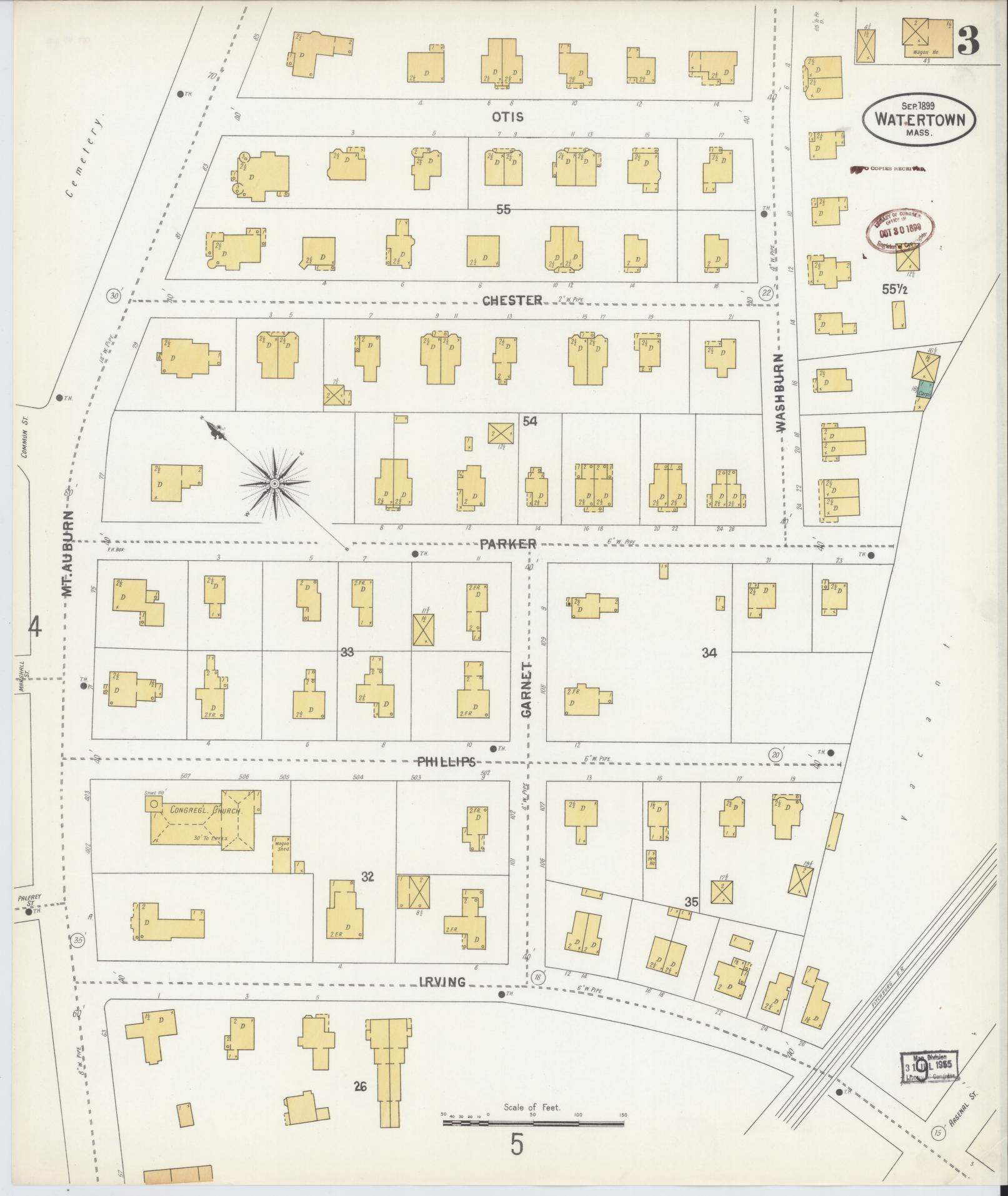 Sanborn Fire Insurance Map from Watertown, Middlesex County, Massachusetts (1899), Sheet #0003 - Historic Sanborn Fire Insurance Map Print, vintage old map wall art, antique decor, genealogy gift, Massachusetts Massachusetts map