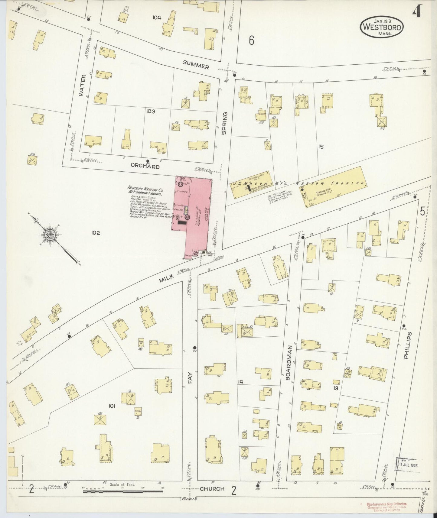 Sanborn Fire Insurance Map from Westboro, Worcester County, Massachusetts (1913), Sheet #0004 - Complete Map Set gallery image, historic Sanborn map, vintage wall art, Massachusetts Massachusetts
