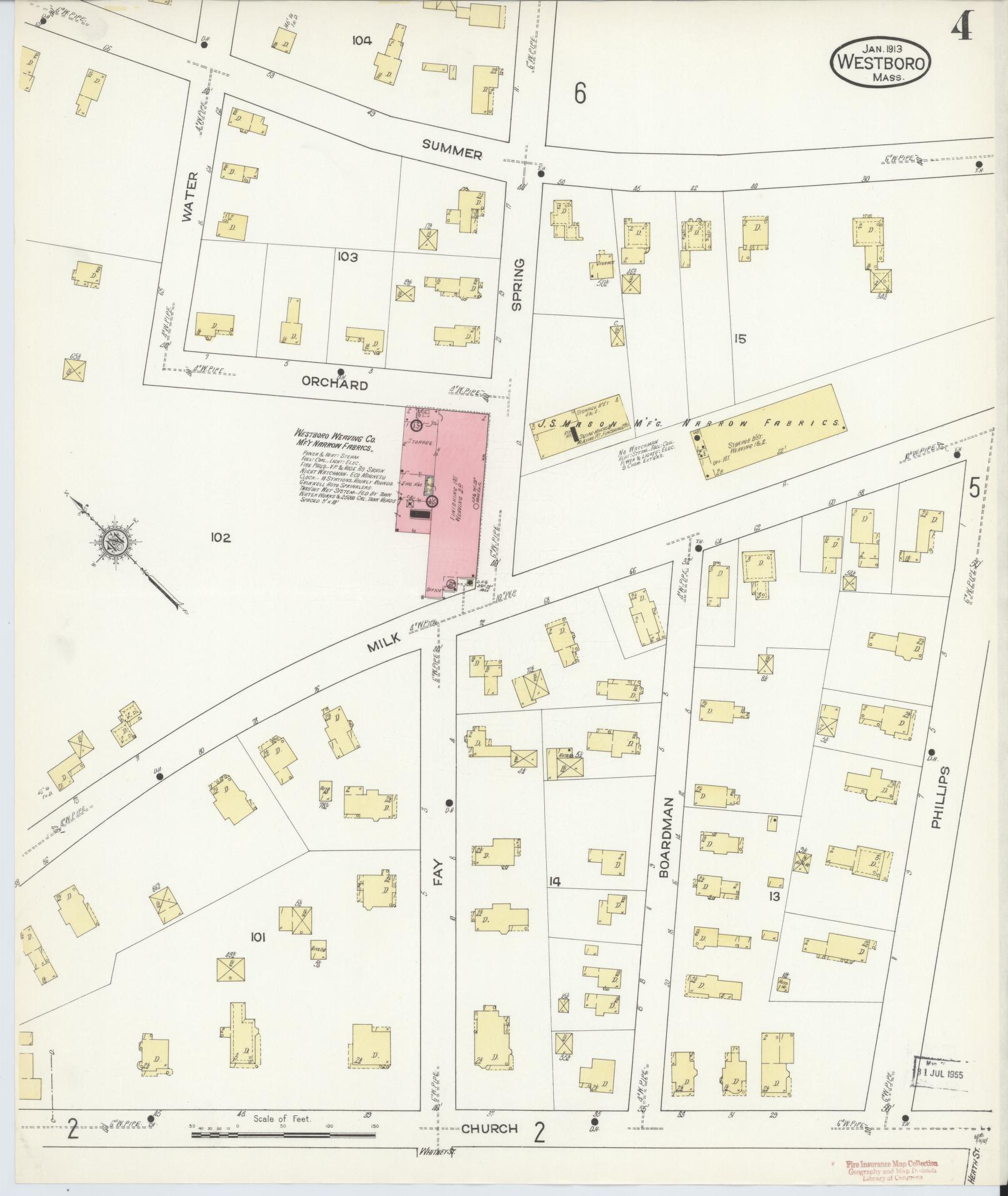 Sanborn Fire Insurance Map from Westboro, Worcester County, Massachusetts (1913), Sheet #0004 - Complete Map Set gallery image, historic Sanborn map, vintage wall art, Massachusetts Massachusetts