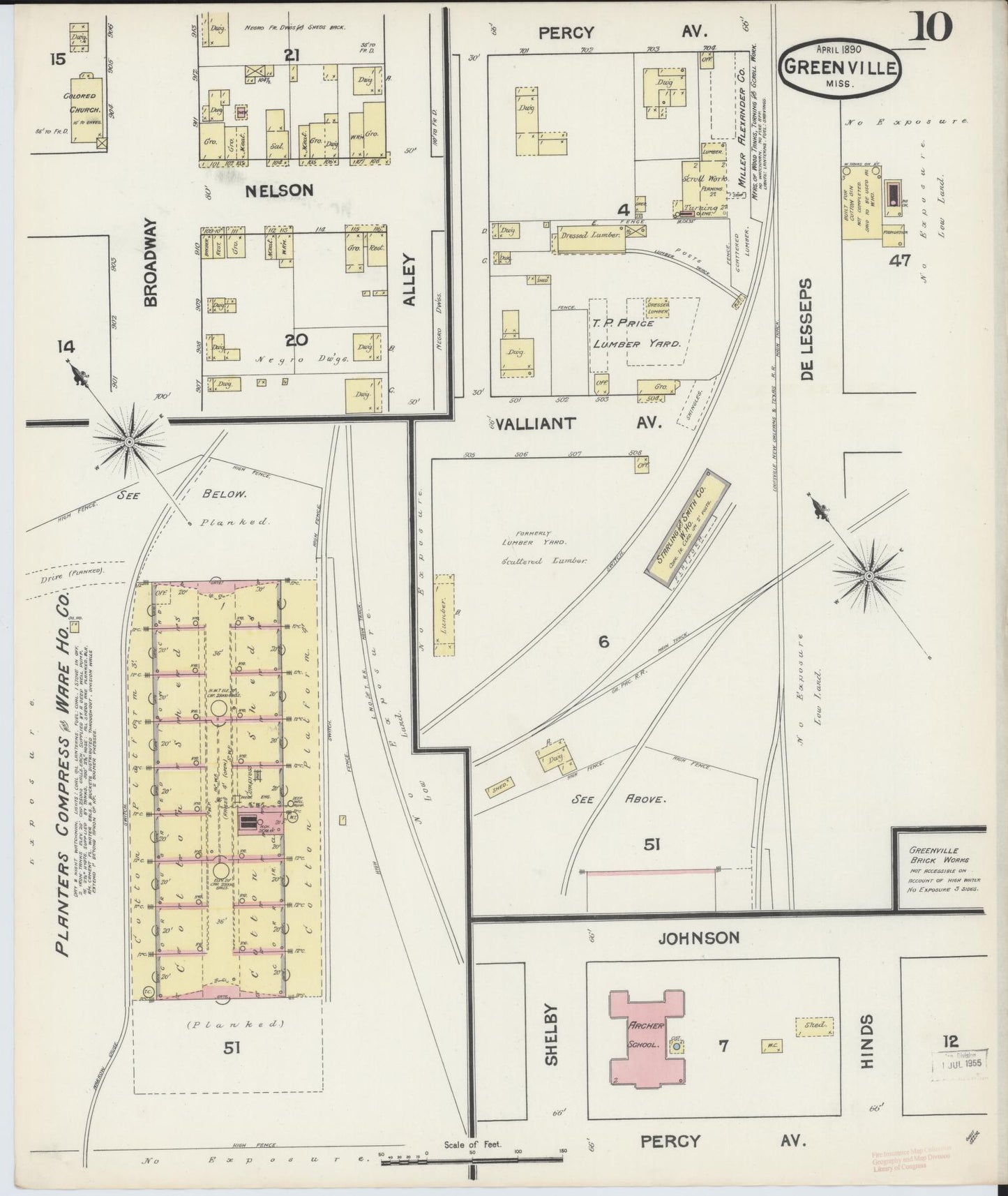 Sanborn Fire Insurance Map from Greenville, Washington County, Mississippi (1890), Sheet #0010 - Complete Map Set gallery image, historic Sanborn map, vintage wall art, Mississippi Mississippi