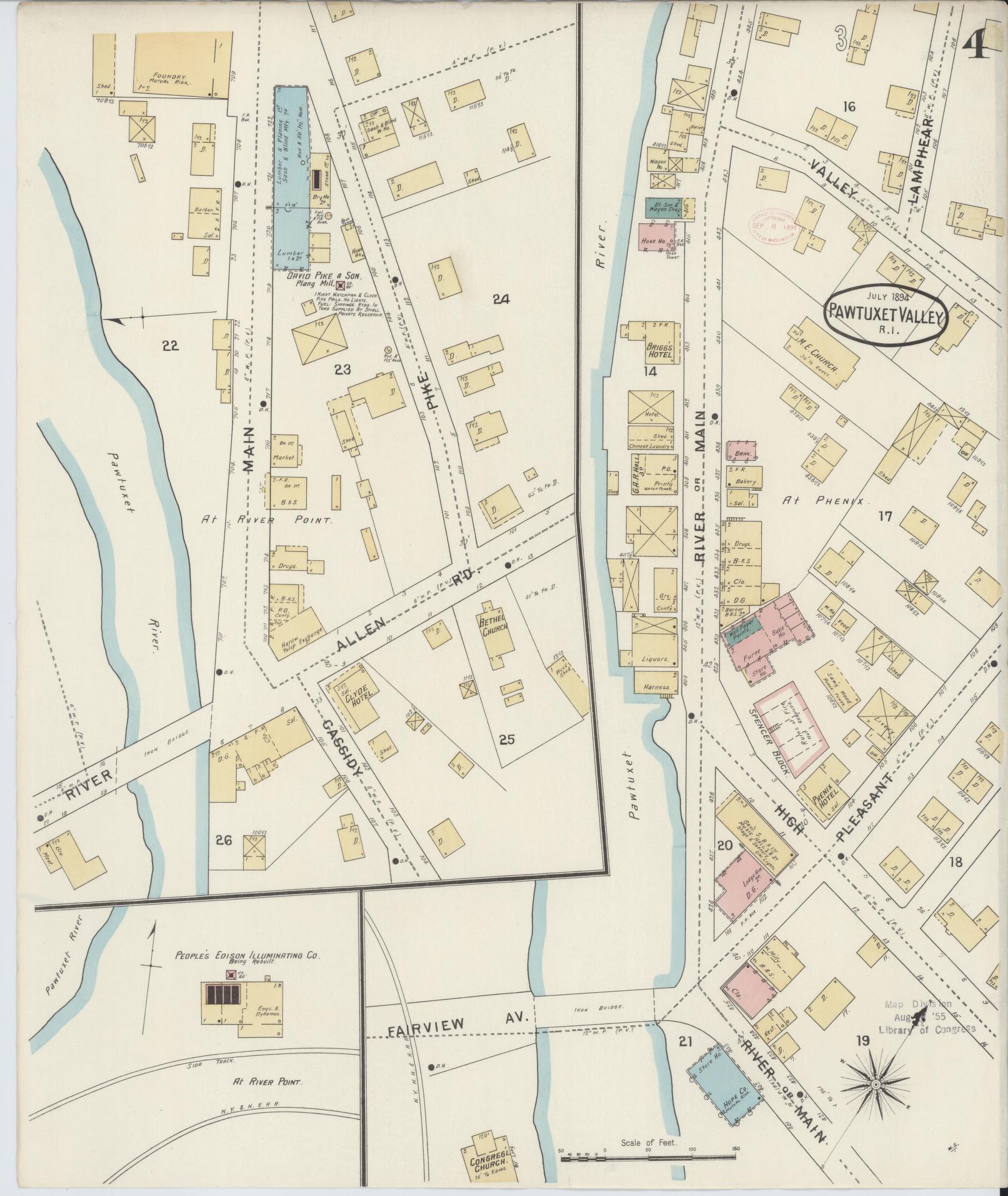 Sanborn Fire Insurance Map from Pawtuxet Valley, Kent and Providence Counties, Rhode Island (1894), Sheet #0004 - Historic Sanborn Fire Insurance Map Print, vintage old map wall art, antique decor, genealogy gift, Washington Washington map