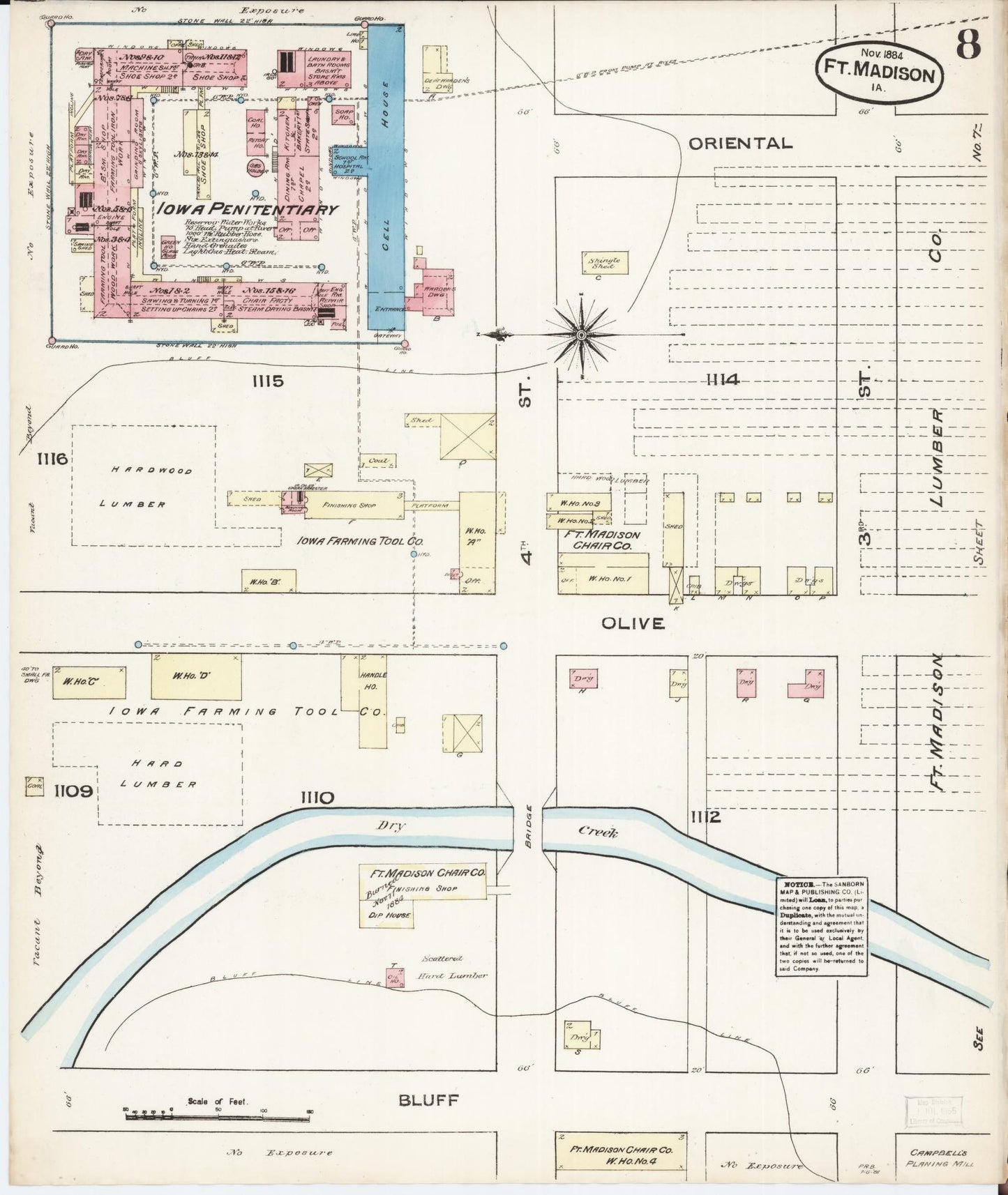Sanborn Fire Insurance Map from Fort Madison, Lee County, Iowa (1884), Sheet #0008 - Historic Sanborn Fire Insurance Map Print, vintage old map wall art