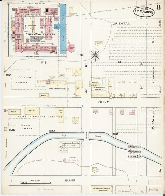 Sanborn Fire Insurance Map from Fort Madison, Lee County, Iowa (1884), Sheet #0008 - Historic Sanborn Fire Insurance Map Print, vintage old map wall art