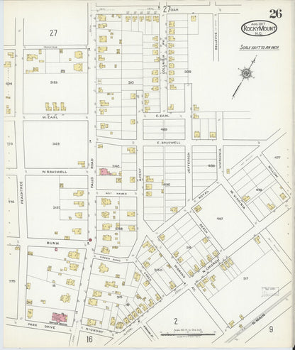 Sanborn Fire Insurance Map from Rocky Mount, Edgecombe And Nash Counties, North Carolina (1917), Sheet #0026 - Complete Map Set gallery image, historic Sanborn map, vintage wall art, North Carolina North Carolina