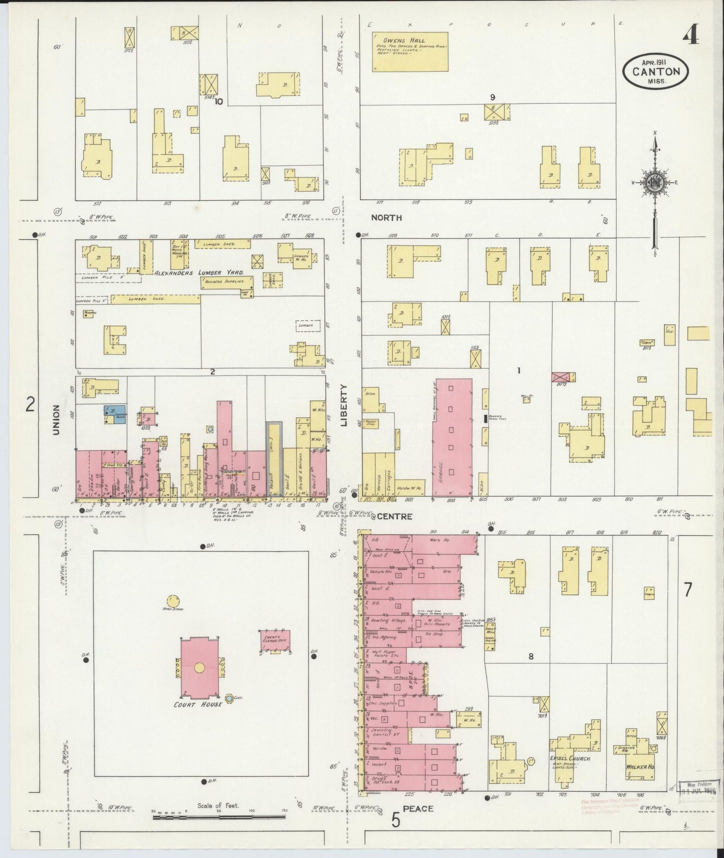 Sanborn Fire Insurance Map from Canton, Madison County, Mississippi (1911), Sheet #0004 - Historic Sanborn Fire Insurance Map Print, vintage old map wall art, antique decor, genealogy gift, Mississippi Mississippi map