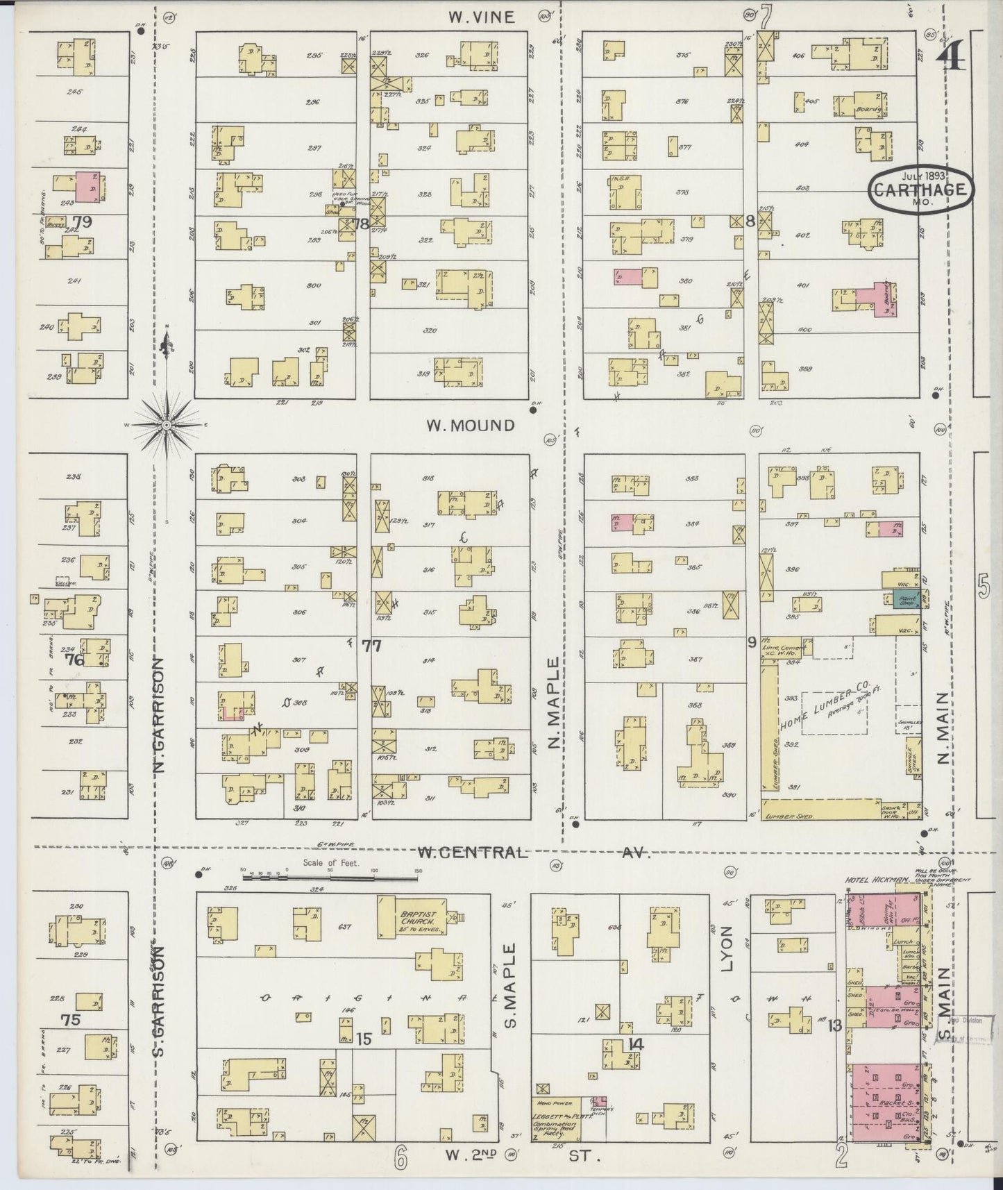 Sanborn Fire Insurance Map from Carthage, Jasper County, Missouri (1893), Sheet #0004 - Complete Map Set gallery image, historic Sanborn map, vintage wall art, Missouri Missouri