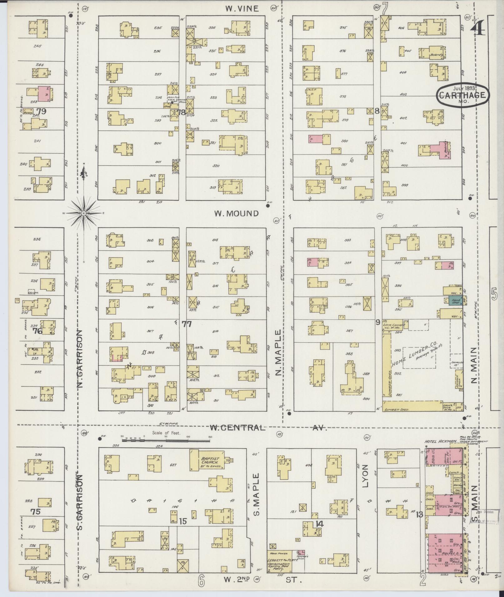 Sanborn Fire Insurance Map from Carthage, Jasper County, Missouri (1893), Sheet #0004 - Complete Map Set gallery image, historic Sanborn map, vintage wall art, Missouri Missouri