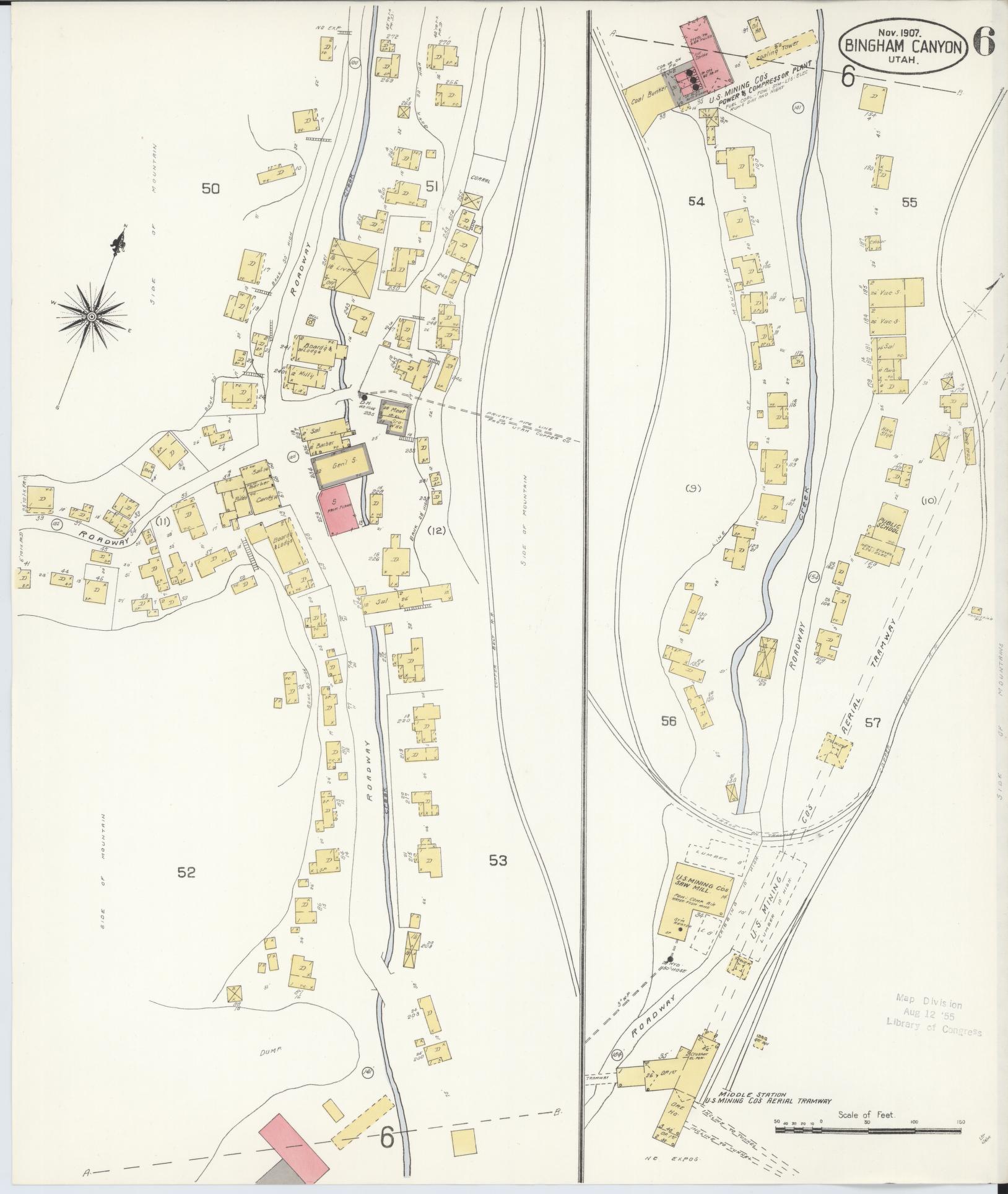 Sanborn Fire Insurance Map from Bingham Canyon, Salt Lake County, Utah (1907), Sheet #0006 - Complete Map Set gallery image, historic Sanborn map, vintage wall art, Utah Utah