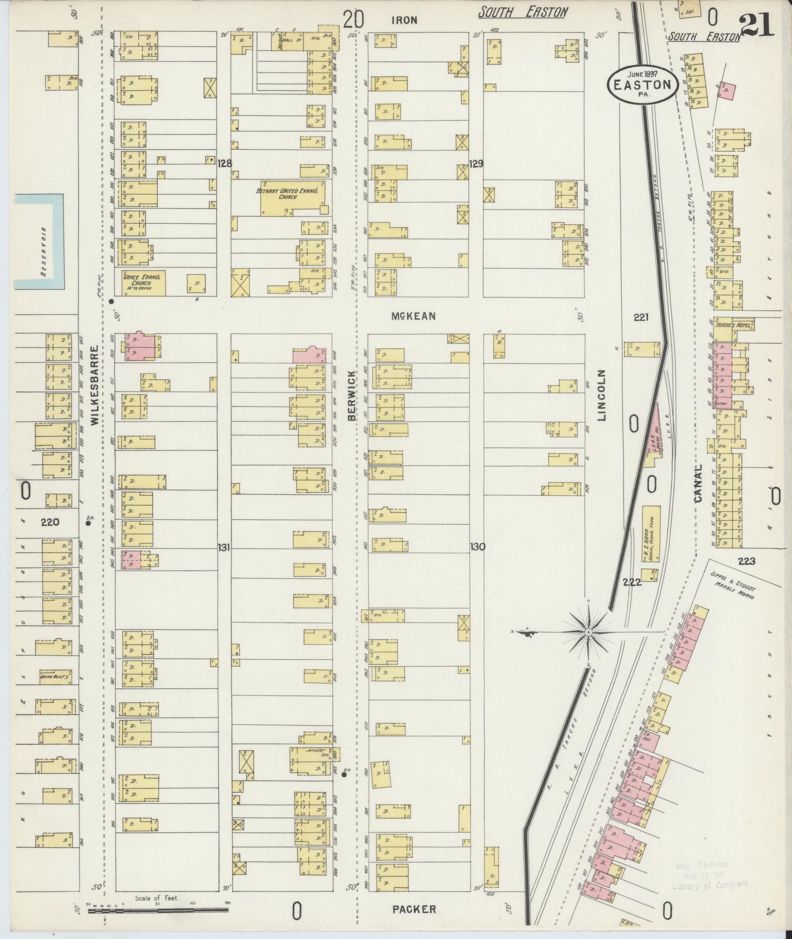 Sanborn Fire Insurance Map from Easton, Northampton County, Pennsylvania (1897), Sheet #0021 - Historic Sanborn Fire Insurance Map Print, vintage old map wall art, antique decor, genealogy gift, Pennsylvania Pennsylvania map