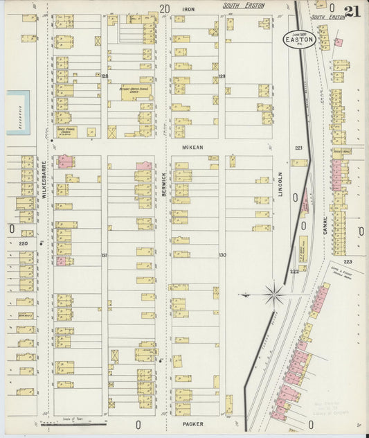 Sanborn Fire Insurance Map from Easton, Northampton County, Pennsylvania (1897), Sheet #0021 - Historic Sanborn Fire Insurance Map Print, vintage old map wall art, antique decor, genealogy gift, Pennsylvania Pennsylvania map