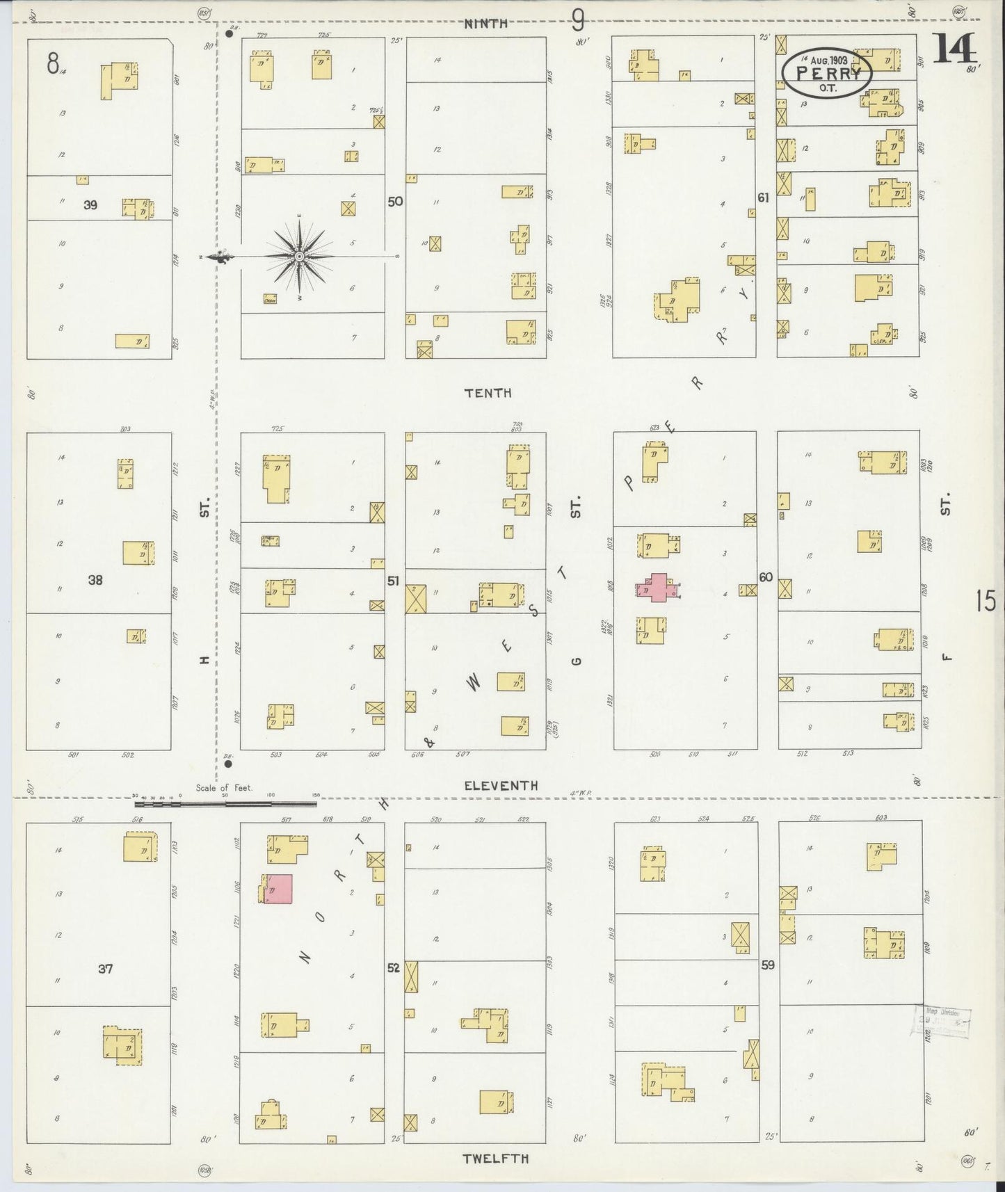 Sanborn Fire Insurance Map from Perry, Noble County, Oklahoma (1903), Sheet #0014 - Complete Map Set gallery image, historic Sanborn map, vintage wall art, Oklahoma Oklahoma