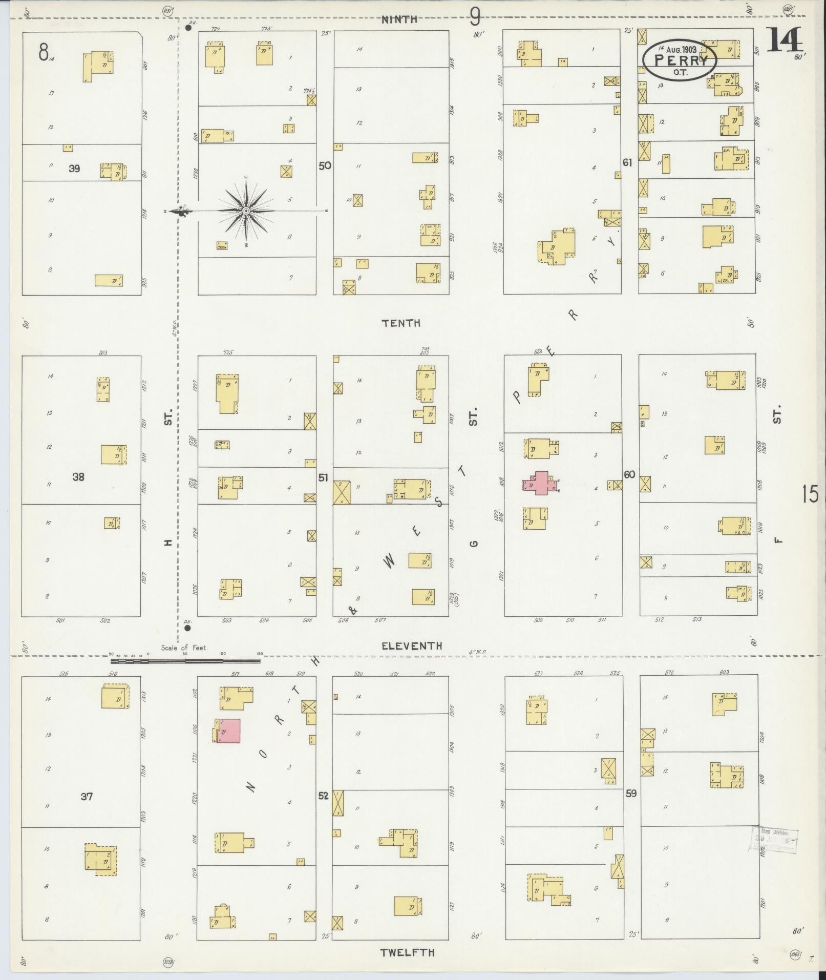 Sanborn Fire Insurance Map from Perry, Noble County, Oklahoma (1903), Sheet #0014 - Complete Map Set gallery image, historic Sanborn map, vintage wall art, Oklahoma Oklahoma