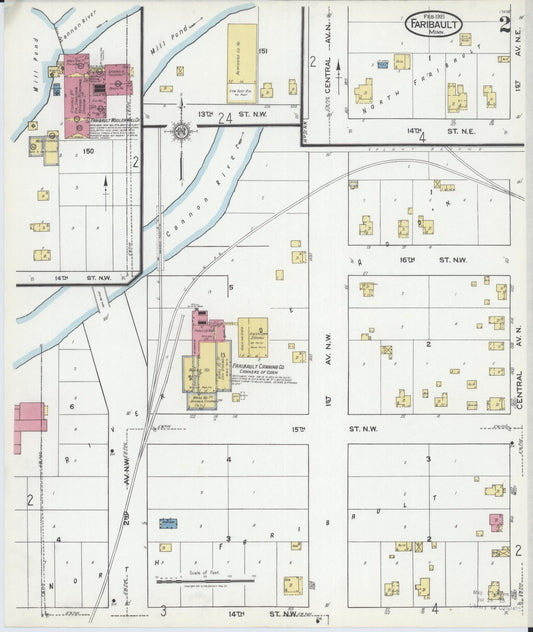 Sanborn Fire Insurance Map from Faribault, Rice County, Minnesota (1921), Sheet #0002 - Historic Sanborn Fire Insurance Map Print, vintage old map wall art, antique decor, genealogy gift, Minnesota Minnesota map