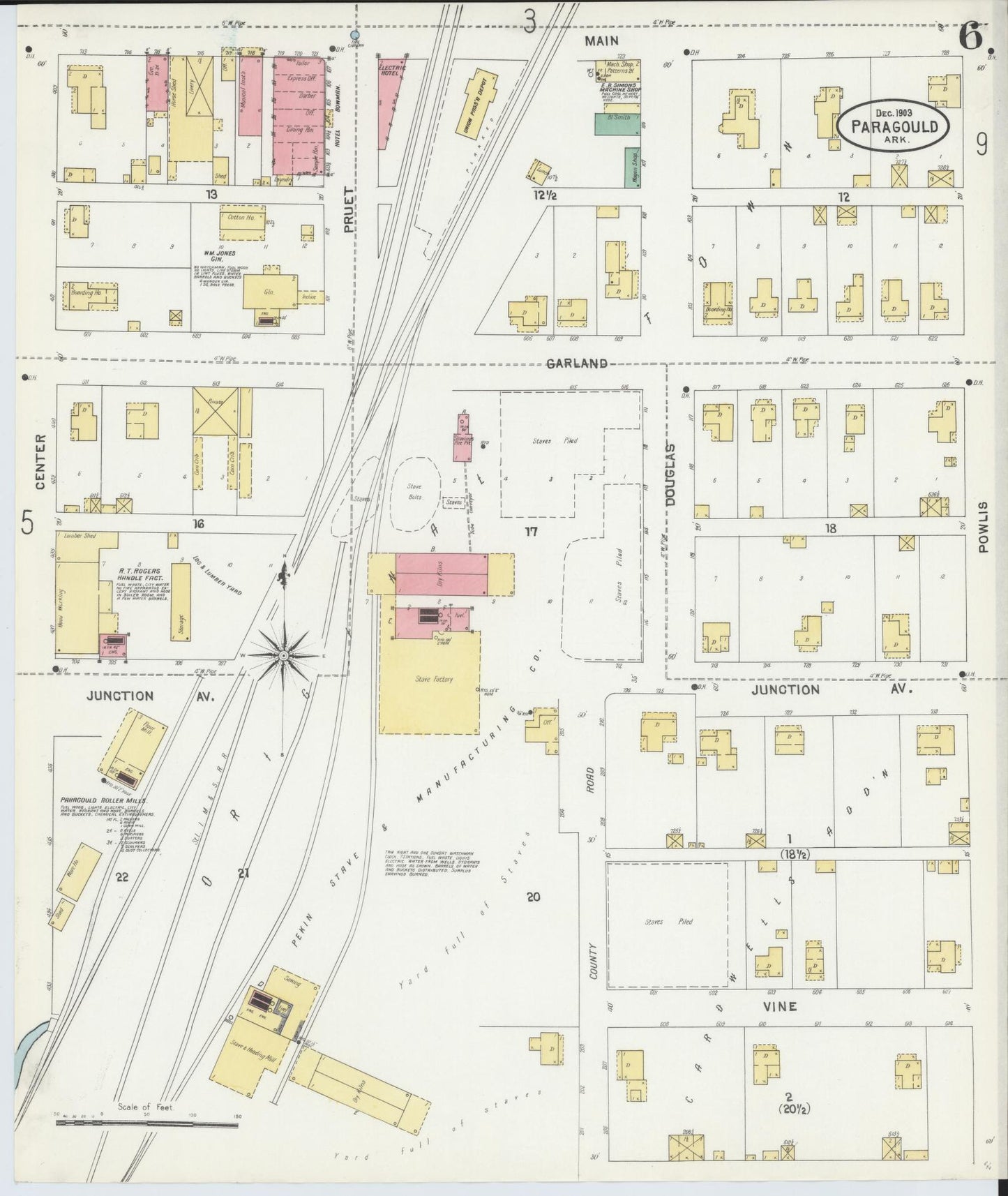 Sanborn Fire Insurance Map from Paragould, Greene County, Arkansas (1903), Sheet #0006 - Complete Map Set gallery image, historic Sanborn map, vintage wall art, Arkansas Arkansas
