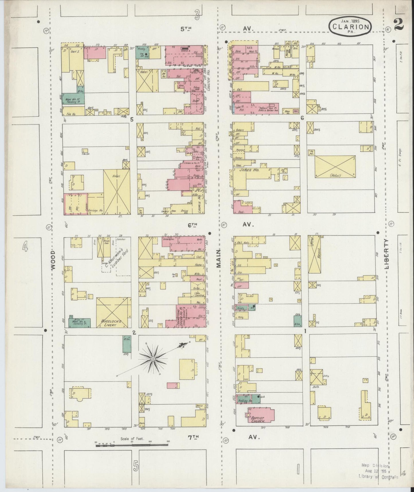 Sanborn Fire Insurance Map from Clarion, Clarion County, Pennsylvania (1895), Sheet #0002 - Historic Sanborn Fire Insurance Map Print, vintage old map wall art, antique decor, genealogy gift, Pennsylvania Pennsylvania map