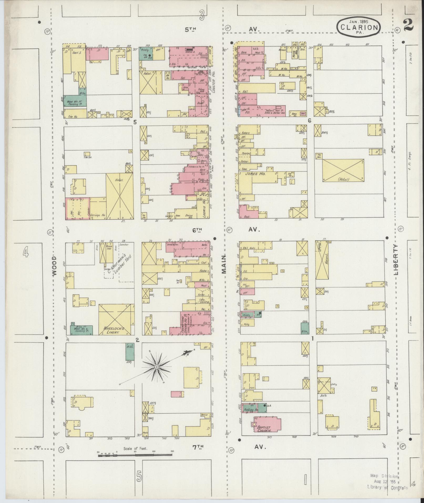Sanborn Fire Insurance Map from Clarion, Clarion County, Pennsylvania (1895), Sheet #0002 - Historic Sanborn Fire Insurance Map Print, vintage old map wall art, antique decor, genealogy gift, Pennsylvania Pennsylvania map
